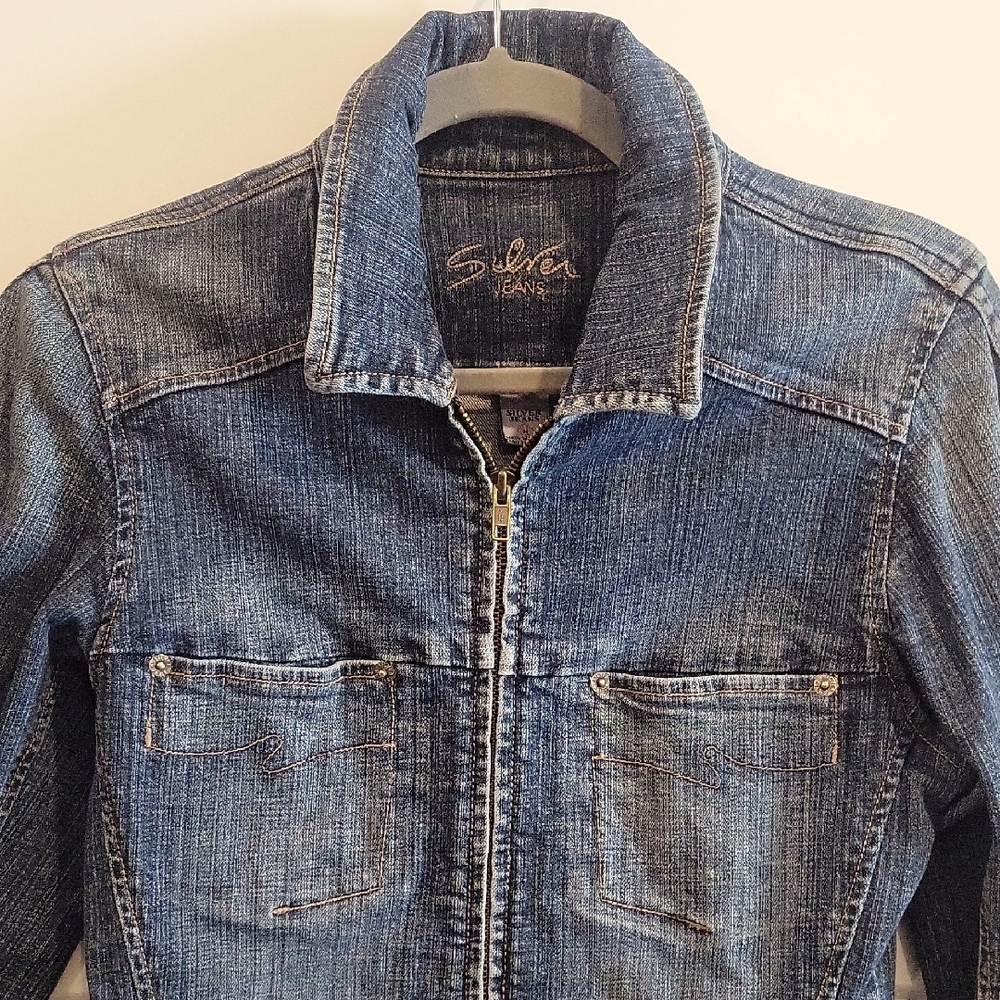 Vintage Y2K Silver Jeans Dark Blue Jean Jacket - Picture 4 of 7